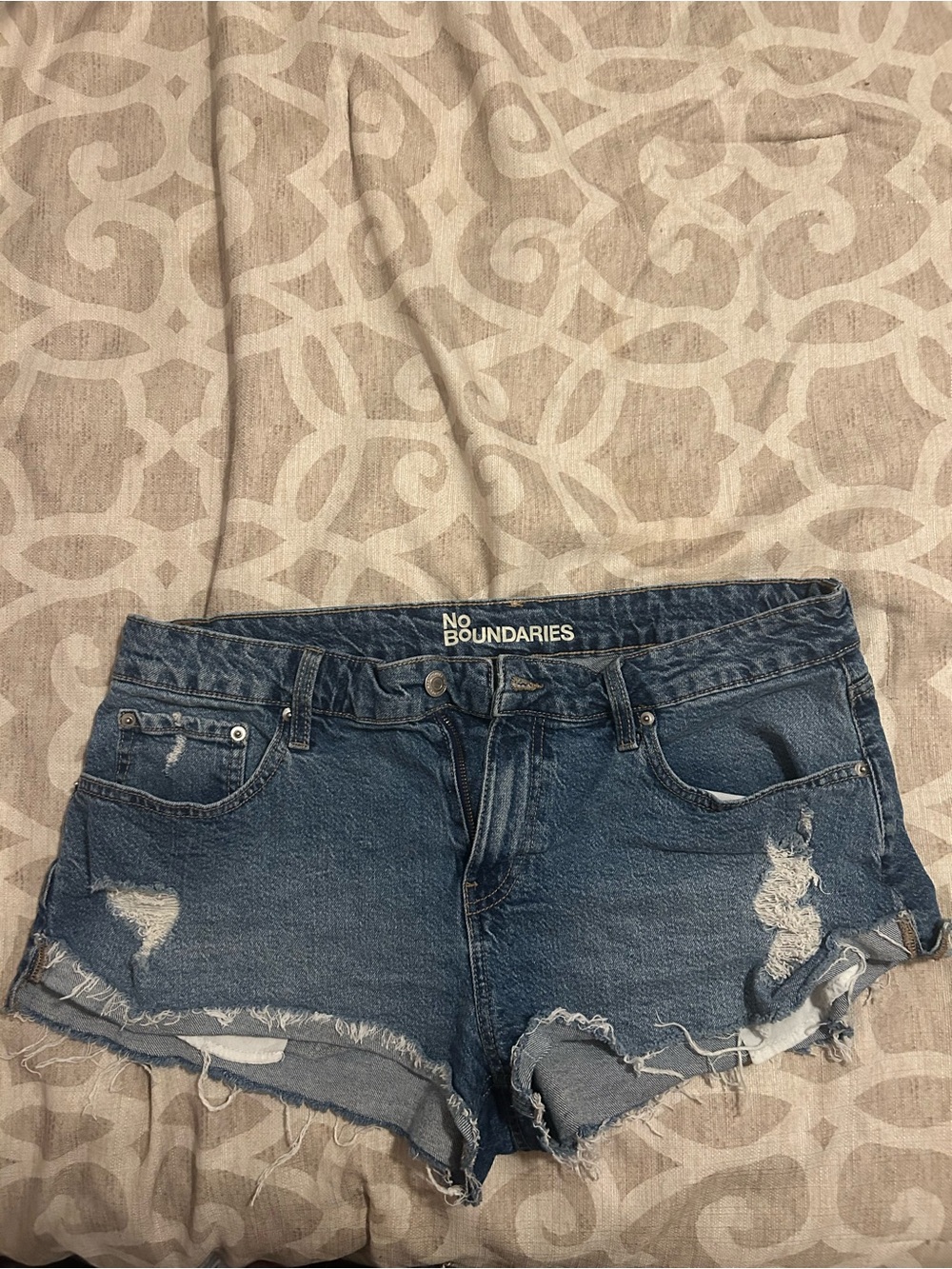 No Boundaries Distressed Dark Blue Denim Jean Shorts